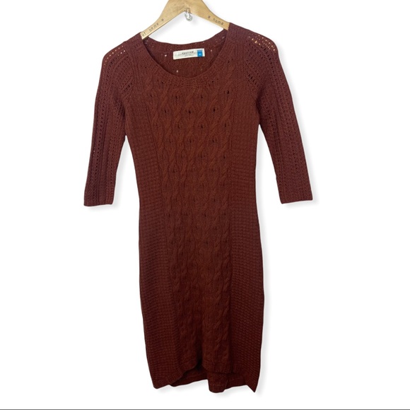 Anthropologie Sparrow Cashmere Cable Knit Midi Sweater Dress Rust Brown Size XS - Picture 3 of 11